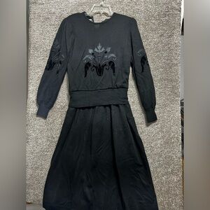 Ciao LTD Woman’s Vtg Wool Velvet Long Sleeve Black Midi Dress Size 12